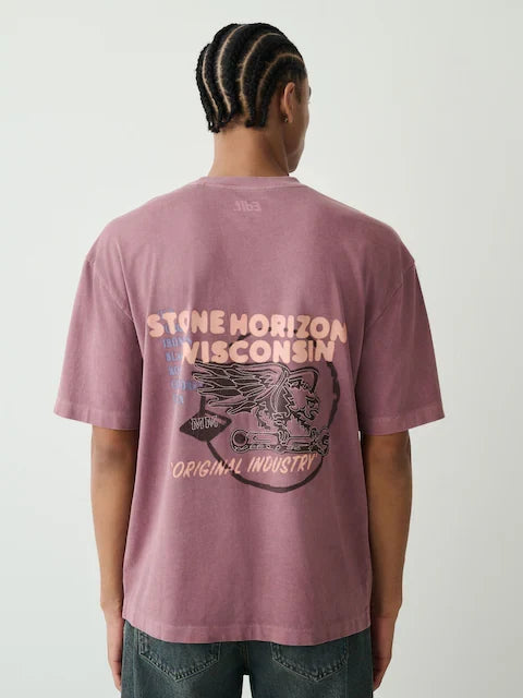 Purple Washed Relaxed Fit Graphic Print Heavy Weight T-Shirt