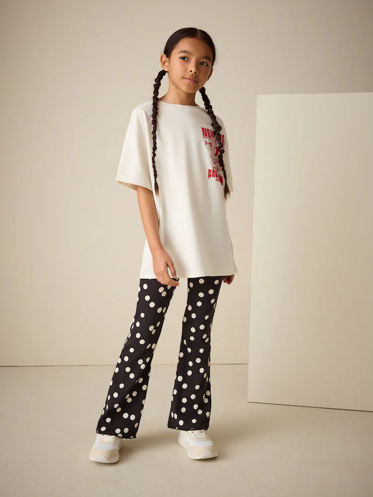NEXT - Black/White Spot 1 Pack Rib Flare Leggings (3-16yrs)