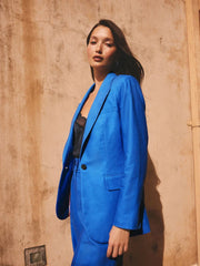 Cobalt Blue Linen Rich Single Breasted Blazer