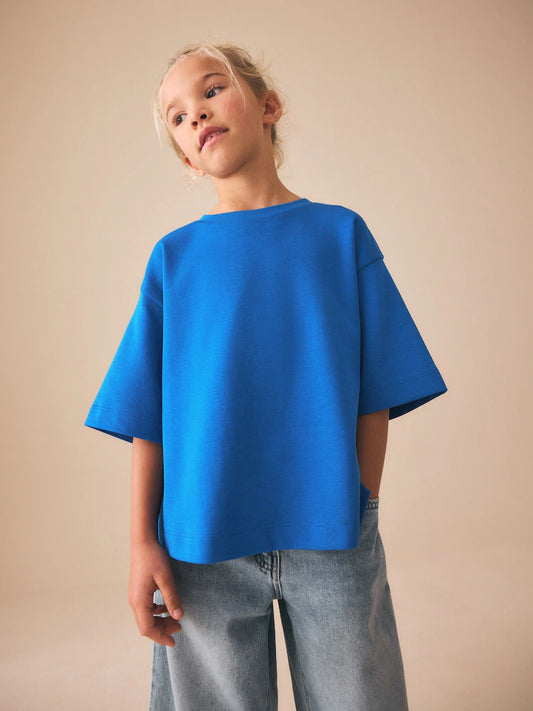 Cobalt Blue Oversized Boxy Heavyweight Interlock T-Shirt