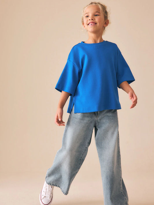 Cobalt Blue Oversized Boxy Heavyweight Interlock T-Shirt