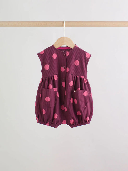 Pink Polka Dot Button Through Baby Rompers 3 Pack