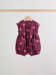 Pink Polka Dot Button Through Baby Rompers 3 Pack