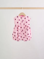 Pink Polka Dot Button Through Baby Rompers 3 Pack
