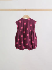 Pink Polka Dot Button Through Baby Rompers 3 Pack