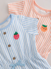Blue and Orange Striped Jersey Sport Rompers 2 Pack