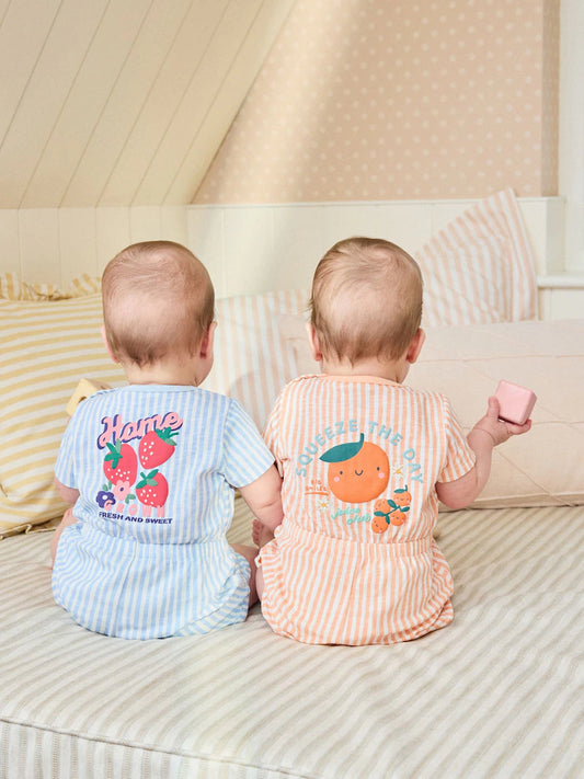 Blue and Orange Striped Jersey Sport Rompers 2 Pack