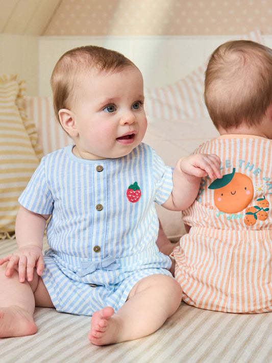 Blue and Orange Striped Jersey Sport Rompers 2 Pack