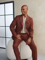 Brown N.Premium Tailored Fit 100% Linen Suit Jacket