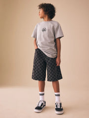 Grey Check Denim Jort Shorts (3-16yrs)