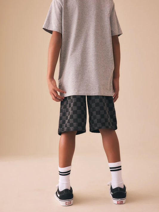 Grey Check Denim Jort Shorts (3-16yrs)