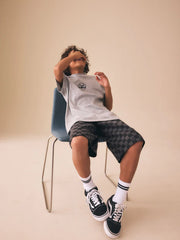 Grey Check Denim Jort Shorts (3-16yrs)
