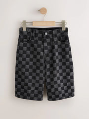 Grey Check Denim Jort Shorts (3-16yrs)