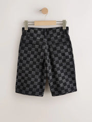 Grey Check Denim Jort Shorts (3-16yrs)
