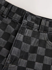 Grey Check Denim Jort Shorts (3-16yrs)