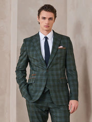 Green Slim Fit Trim Check Texture Suit Trousers