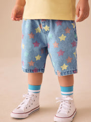 Mid Blue Denim Star Pull On Loose Denim Shorts (3mths-7yrs)