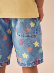Mid Blue Denim Star Pull On Loose Denim Shorts (3mths-7yrs)