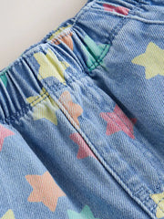 Mid Blue Denim Star Pull On Loose Denim Shorts (3mths-7yrs)