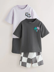 Charcoal Grey/Lilac Short Sleeve T-Shirt and Shorts Set 2 Pack (3mths-7yrs)