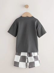 Charcoal Grey/Lilac Short Sleeve T-Shirt and Shorts Set 2 Pack (3mths-7yrs)