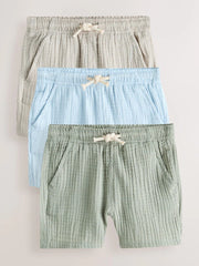Neutral/Sage Green/Pale Blue Soft Textured Pull on Shorts 3 Pack (3mths-7yrs)