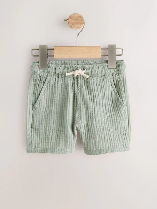 Neutral/Sage Green/Pale Blue Soft Textured Pull on Shorts 3 Pack (3mths-7yrs)
