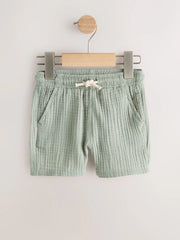 Neutral/Sage Green/Pale Blue Soft Textured Pull on Shorts 3 Pack (3mths-7yrs)