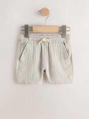 Neutral/Sage Green/Pale Blue Soft Textured Pull on Shorts 3 Pack (3mths-7yrs)