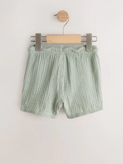 Neutral/Sage Green/Pale Blue Soft Textured Pull on Shorts 3 Pack (3mths-7yrs)