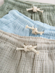 Neutral/Sage Green/Pale Blue Soft Textured Pull on Shorts 3 Pack (3mths-7yrs)