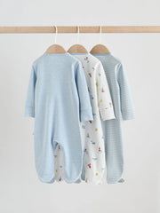Blue Nautical Baby Sleepsuits 3 Pack (0-2yrs)