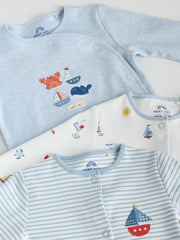 Blue Nautical Baby Sleepsuits 3 Pack (0-2yrs)