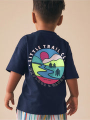 Navy Blue Trail Scene Short Sleeve Back Print T-Shirt (3mths-7yrs)