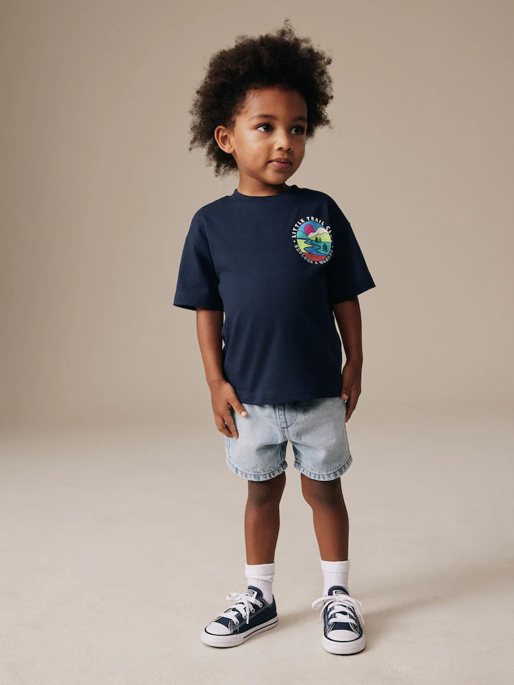 Navy Blue Trail Scene Short Sleeve Back Print T-Shirt (3mths-7yrs)