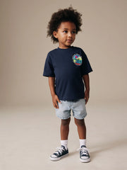 Navy Blue Trail Scene Short Sleeve Back Print T-Shirt (3mths-7yrs)
