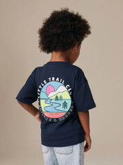 Navy Blue Trail Scene Short Sleeve Back Print T-Shirt (3mths-7yrs)