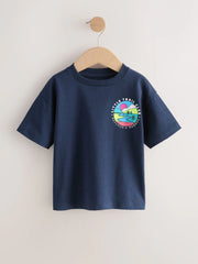 Navy Blue Trail Scene Short Sleeve Back Print T-Shirt (3mths-7yrs)