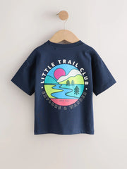 Navy Blue Trail Scene Short Sleeve Back Print T-Shirt (3mths-7yrs)