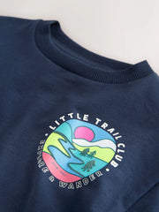 Navy Blue Trail Scene Short Sleeve Back Print T-Shirt (3mths-7yrs)