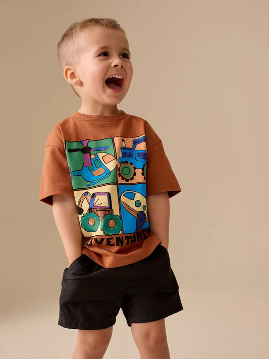 Rust Brown Vehicles Short Sleeve Graphic T-Shirt (3mths-7yrs)