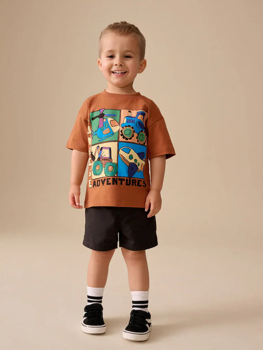 Rust Brown Vehicles Short Sleeve Graphic T-Shirt (3mths-7yrs)
