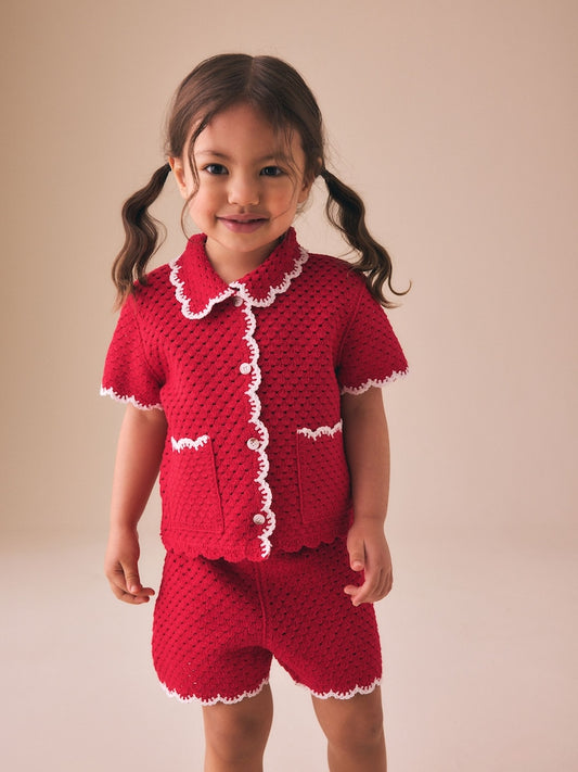 Red Scallop Edge Crochet Set (3mths-7yrs)
