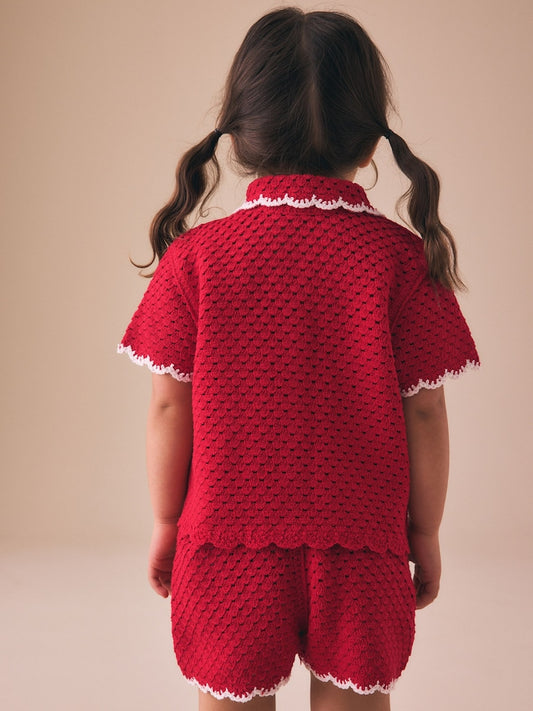 Red Scallop Edge Crochet Set (3mths-7yrs)