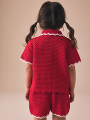 Red Scallop Edge Crochet Set (3mths-7yrs)