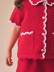 Red Scallop Edge Crochet Set (3mths-7yrs)