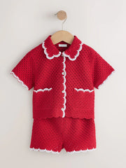 Red Scallop Edge Crochet Set (3mths-7yrs)