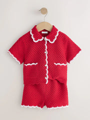 Red Scallop Edge Crochet Set (3mths-7yrs)
