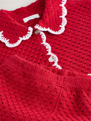 Red Scallop Edge Crochet Set (3mths-7yrs)