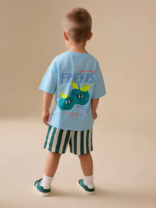 Blue Apple Short Sleeve Back Print T-Shirt and Shorts Set (3mths-7yrs)